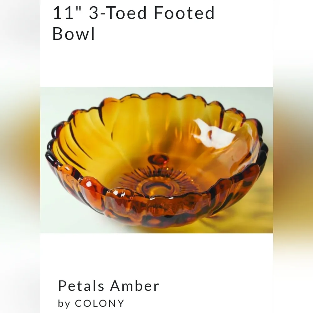 11" 🧡Vntg🌻"Petals Amber"🧡3 Toed Footed Thick 4lb 4oz Bowl by Colony🌻 - Picture 6 of 13
